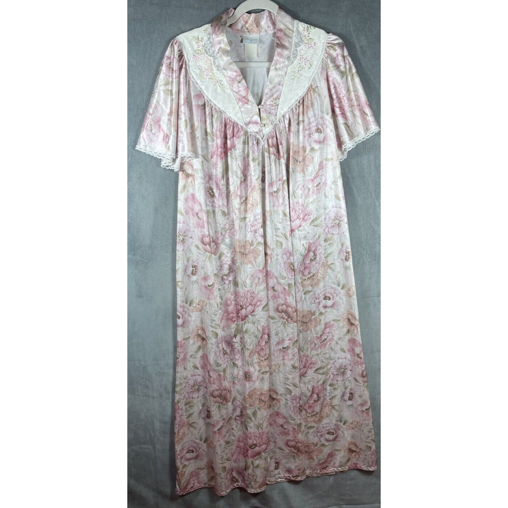 Vintage Gilligan & O'Malley Nightgown Pink Floral Satin‎ Lace Cottage